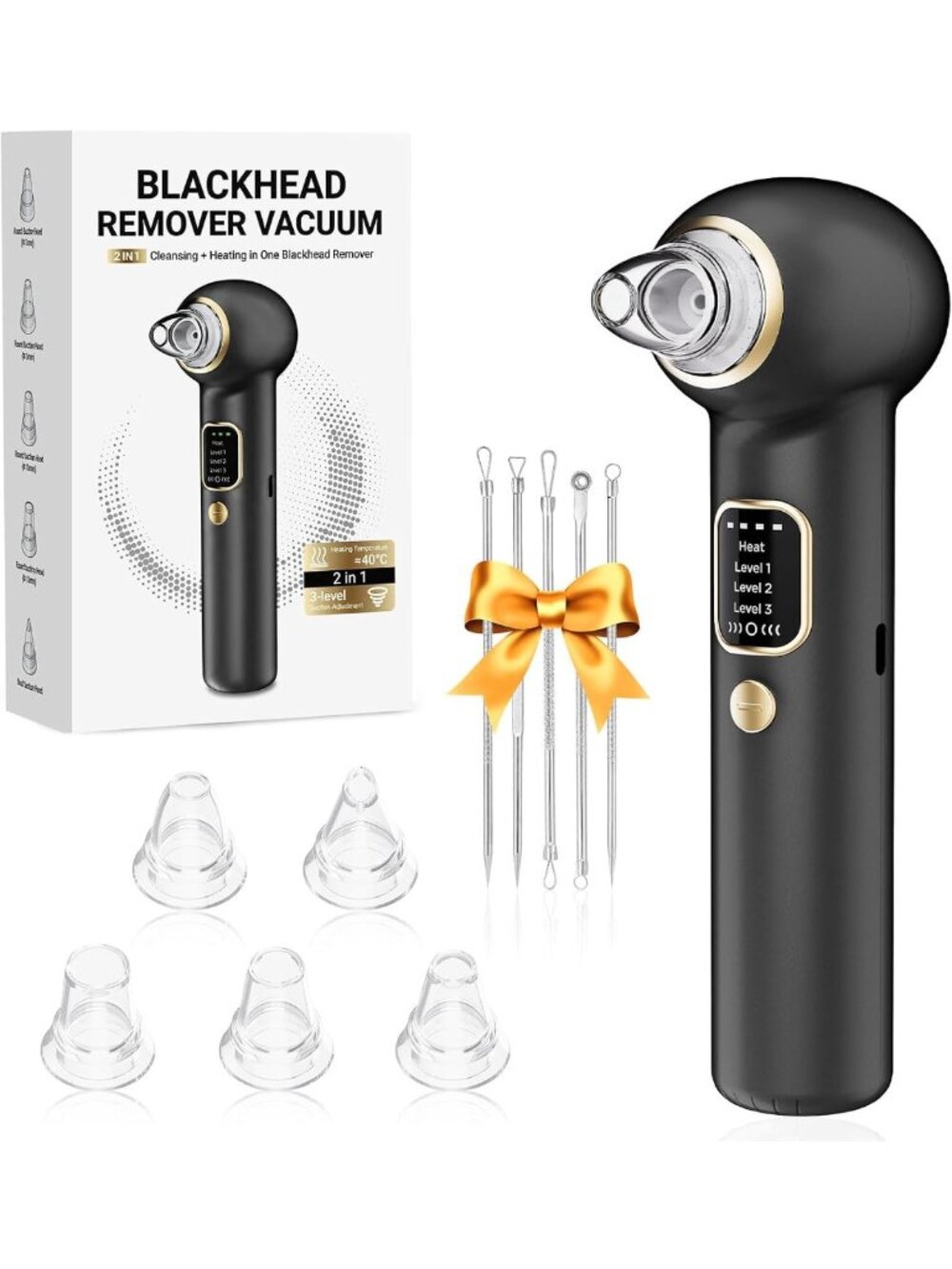 Heated Pore Vacuum Blackhead Remover with 5 Probes & 3 Suction Levels
